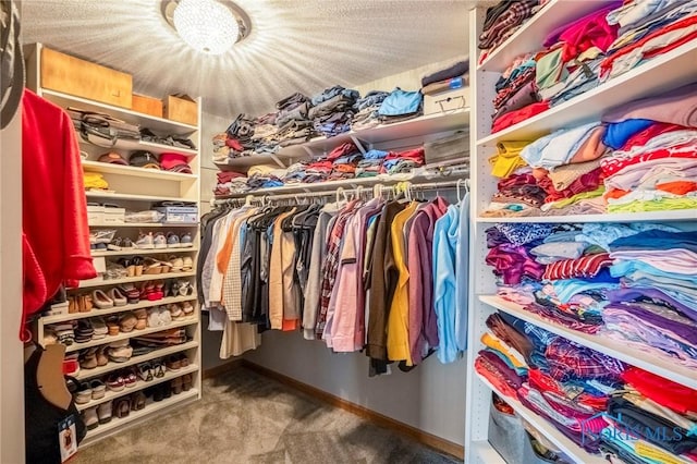 walk in closet featuring carpet