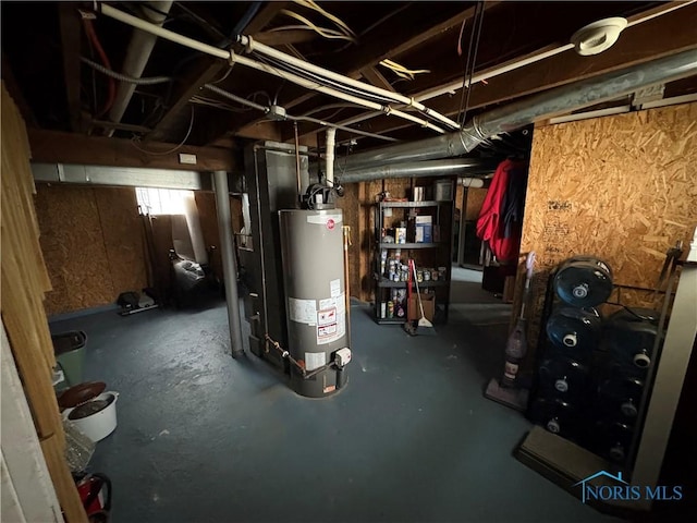 basement featuring gas water heater