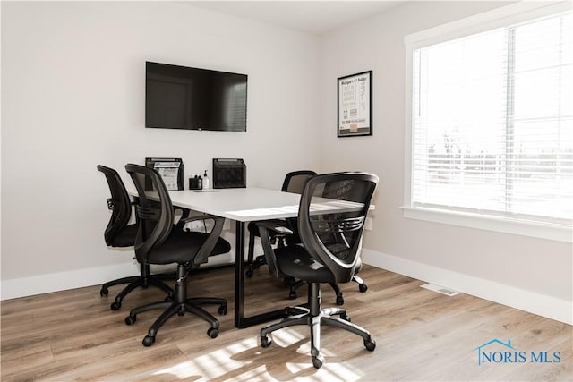 office with visible vents, wood finished floors, and baseboards