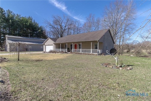 2121 County Road 4 Unit 1, Swanton, OH 43558 - ranch-style home with a garage, a porch, and a front lawn
