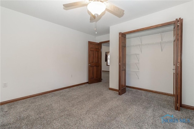 2121 County Road 4 Unit 1, Swanton, OH 43558 - unfurnished bedroom with a closet, baseboards, carpet floors, and ceiling fan