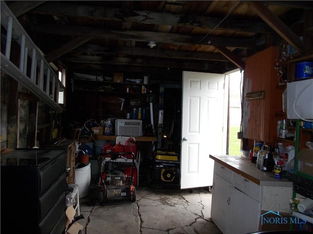 garage featuring a workshop area