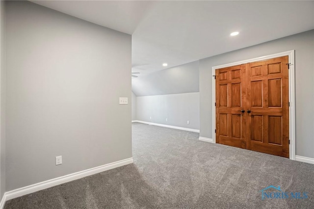 14579 Lake Meadows Dr, Perrysburg, OH 43551 - carpeted empty room featuring baseboards, lofted ceiling, recessed lighting, and a ceiling fan