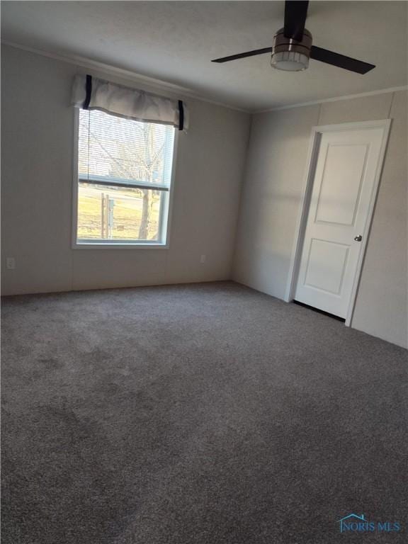 600 S Union St, Bryan, OH 43506 - empty room featuring carpet floors, ornamental molding, and ceiling fan