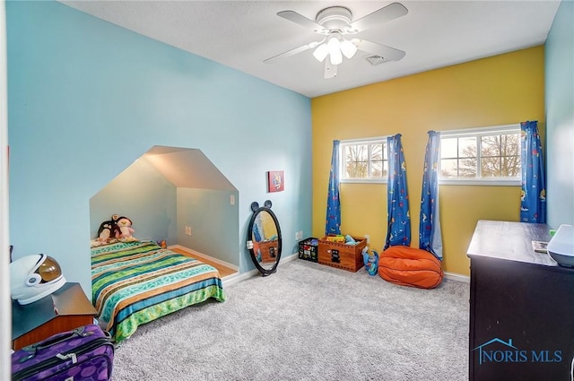 406 N Main St, Continental, OH 45831 - bedroom featuring baseboards, ceiling fan, visible vents, and carpet floors