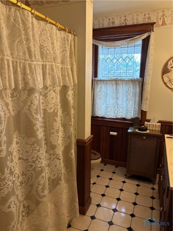 421 Farnsworth Rd, Waterville, OH 43566 - bathroom with toilet, curtained shower, and vanity