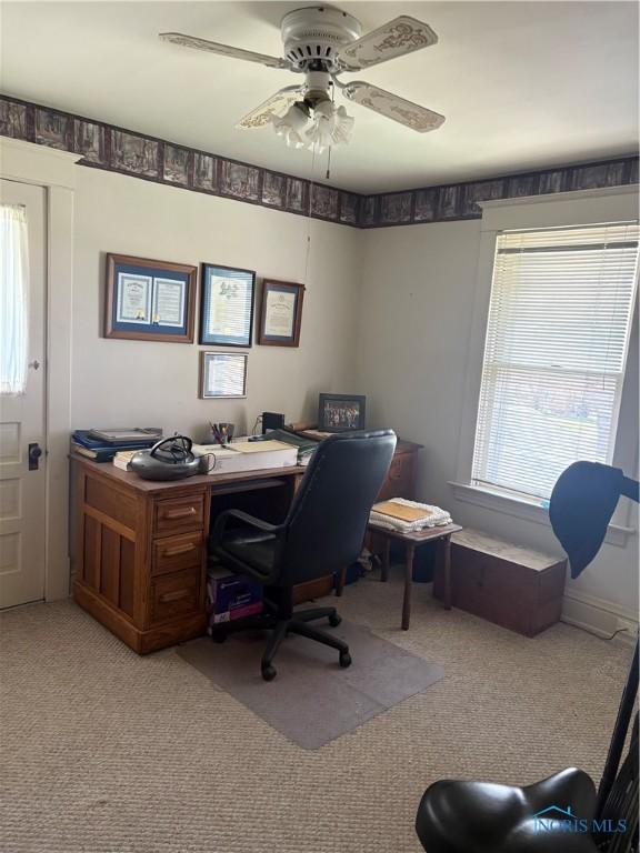 421 Farnsworth Rd, Waterville, OH 43566 - home office with a ceiling fan and carpet floors