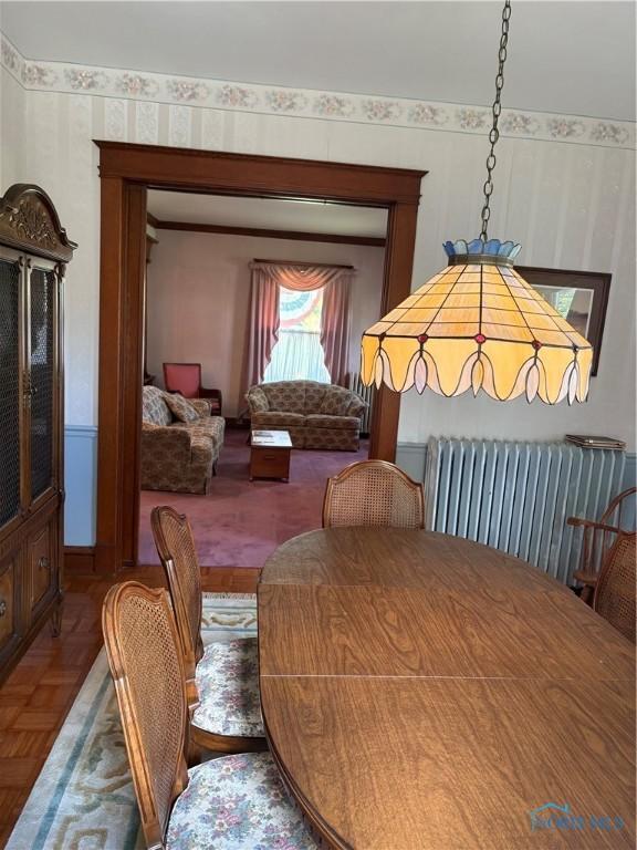 421 Farnsworth Rd, Waterville, OH 43566 - dining space featuring wallpapered walls and radiator heating unit