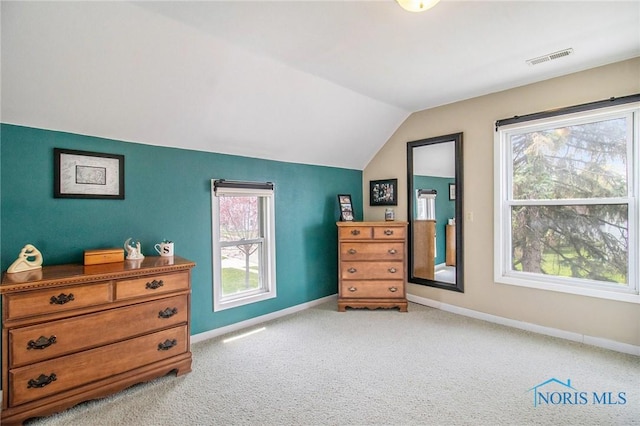 400 W St, Archbold, OH 43502 - bedroom featuring lofted ceiling, visible vents, carpet flooring, and baseboards