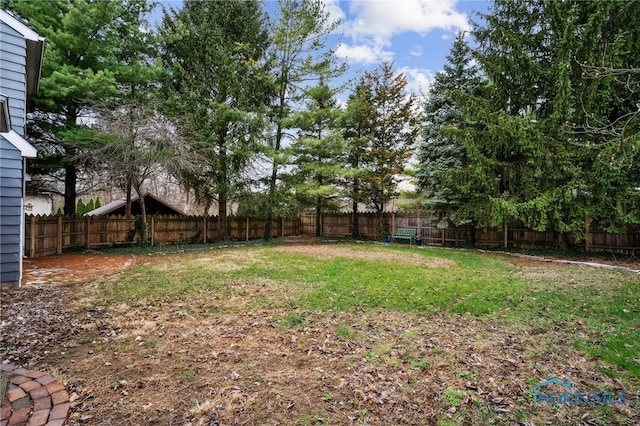 view of yard with a fenced backyard