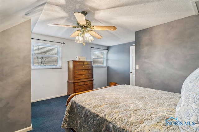 3114 Gleneagle Dr, Findlay, OH 45840 - bedroom with a textured ceiling, multiple windows, carpet, and ceiling fan
