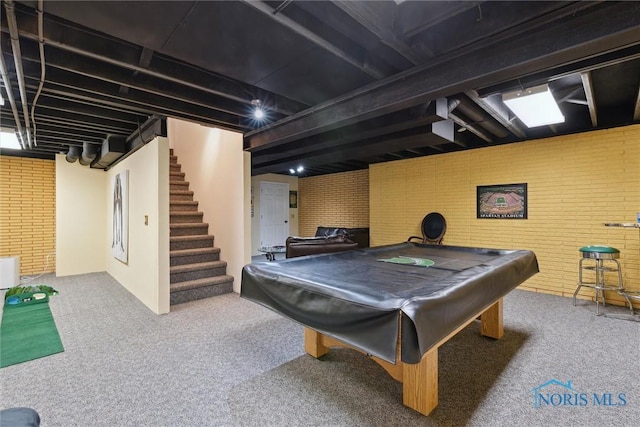 2016 Austin Bluffs Ct, Toledo, OH 43615 - rec room with brick wall, carpet flooring, and billiards