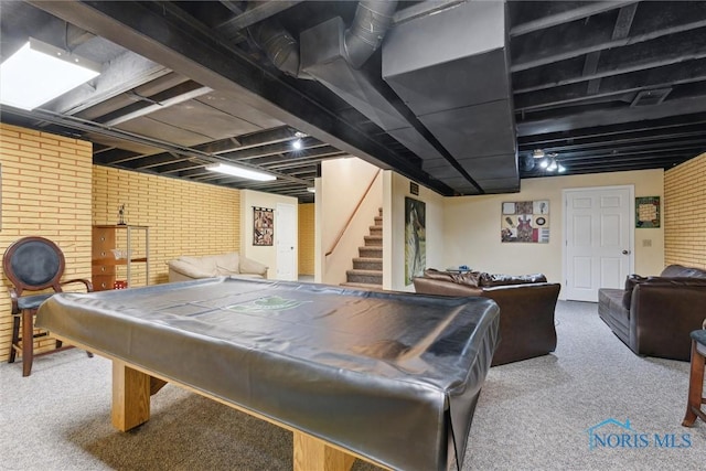 2016 Austin Bluffs Ct, Toledo, OH 43615 - game room with brick wall, pool table, and carpet