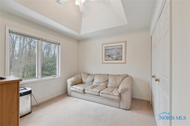 2016 Austin Bluffs Ct, Toledo, OH 43615 - living room featuring carpet floors, baseboards, and a ceiling fan