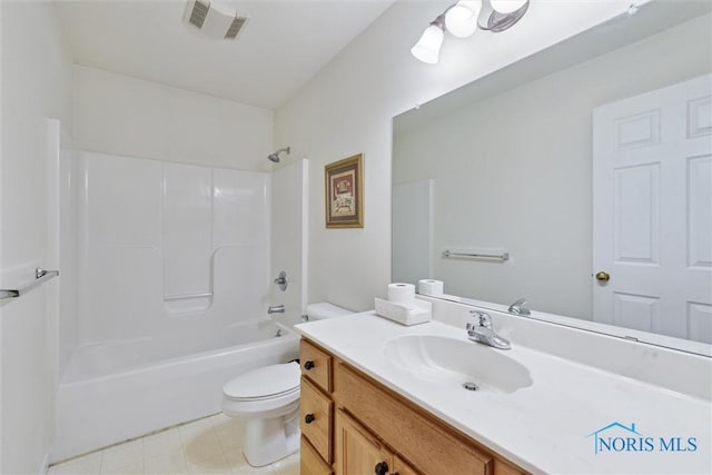 2016 Austin Bluffs Ct, Toledo, OH 43615 - bathroom featuring visible vents, toilet, tub / shower combination, vanity, and tile patterned floors