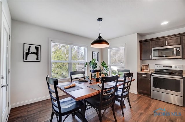 630 Weatherby Ct, Findlay, OH 45840 - dining area featuring baseboards, recessed lighting, and dark wood-style flooring
