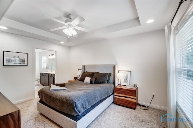 630 Weatherby Ct, Findlay, OH 45840 - bedroom with baseboards, light carpet, recessed lighting, and a raised ceiling