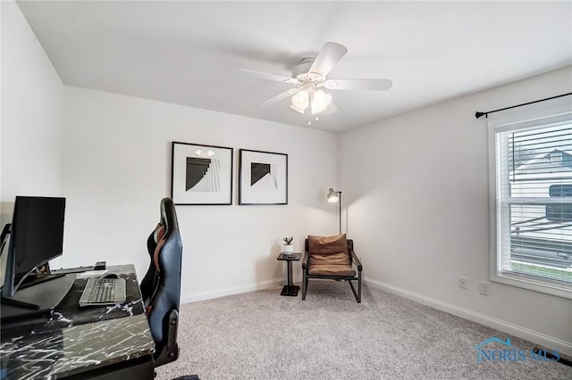630 Weatherby Ct, Findlay, OH 45840 - office with carpet floors, baseboards, visible vents, and ceiling fan