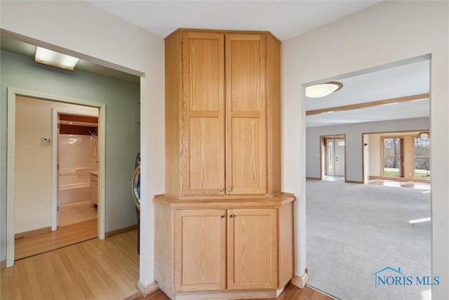 371 Canal Rd, Waterville, OH 43566 - hall with light carpet, light wood finished floors, and baseboards