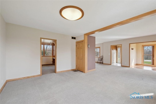 371 Canal Rd, Waterville, OH 43566 - empty room featuring light carpet, baseboards, visible vents, and a wealth of natural light