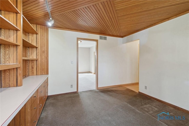 371 Canal Rd, Waterville, OH 43566 - interior space featuring visible vents, baseboards, carpet flooring, and wood ceiling