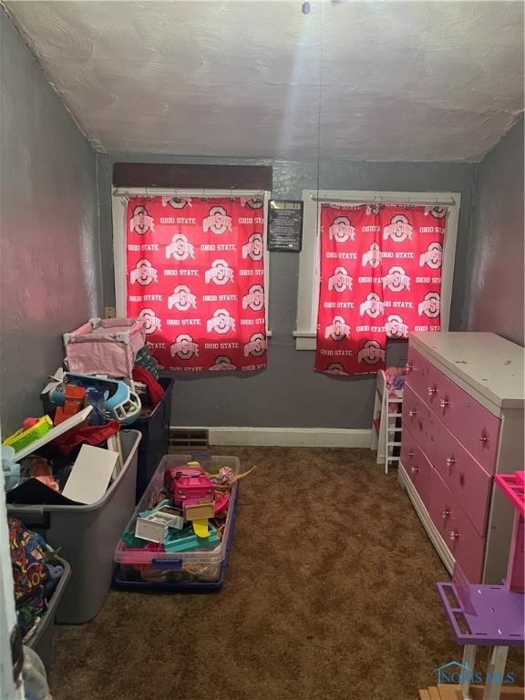 game room featuring baseboards and carpet floors