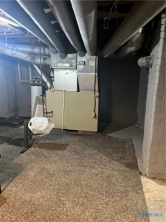 unfinished below grade area featuring gas water heater