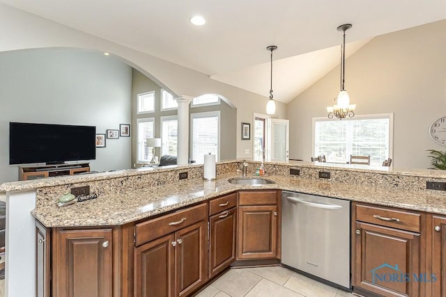 3643 Boulder Ridge Dr, Maumee, OH 43537 - kitchen featuring dishwasher, arched walkways, a sink, and plenty of natural light