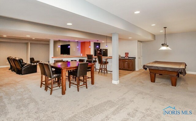 3643 Boulder Ridge Dr, Maumee, OH 43537 - recreation room featuring light colored carpet, baseboards, billiards, and recessed lighting