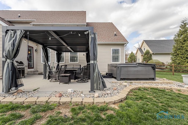 3643 Boulder Ridge Dr, Maumee, OH 43537 - rear view of property with fence, entry steps, a yard, a patio, and a hot tub