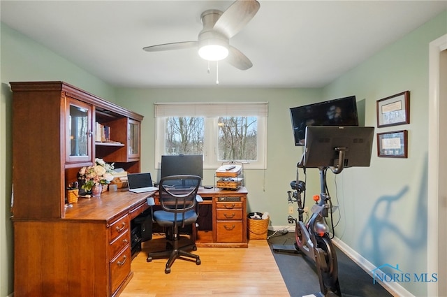 2257 N Carriage Ln, Port Clinton, OH 43452 - home office featuring light wood-style floors, baseboards, and a ceiling fan