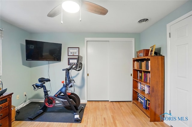 2257 N Carriage Ln, Port Clinton, OH 43452 - exercise area with wood finished floors, a ceiling fan, and visible vents