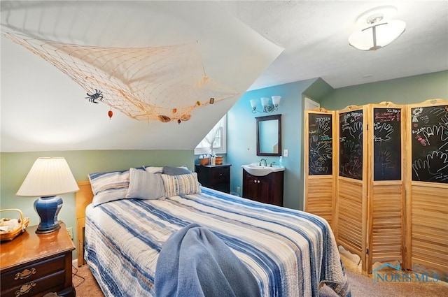 2257 N Carriage Ln, Port Clinton, OH 43452 - bedroom with a sink, lofted ceiling, and carpet floors