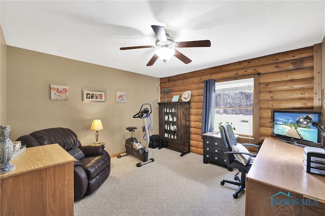 2525 N King Rd, Toledo, OH 43615 - home office with rustic walls, ceiling fan, carpet, and baseboards