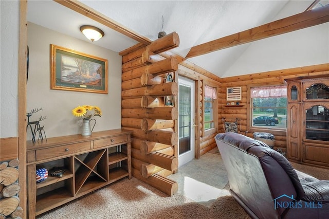 2525 N King Rd, Toledo, OH 43615 - living area featuring rustic walls and vaulted ceiling