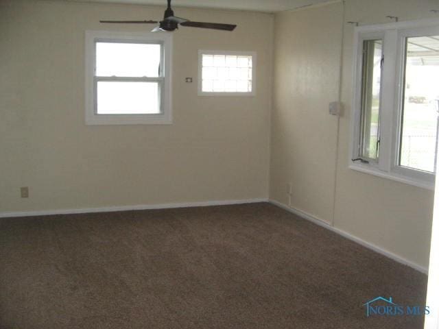 238 E Northgate Pkwy, Toledo, OH 43612 - unfurnished room featuring baseboards, a ceiling fan, carpet, and a healthy amount of sunlight