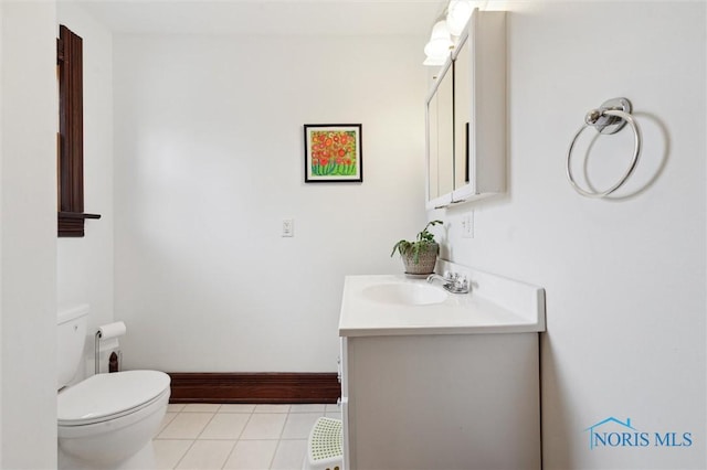 bathroom featuring tile patterned flooring, toilet, and vanity