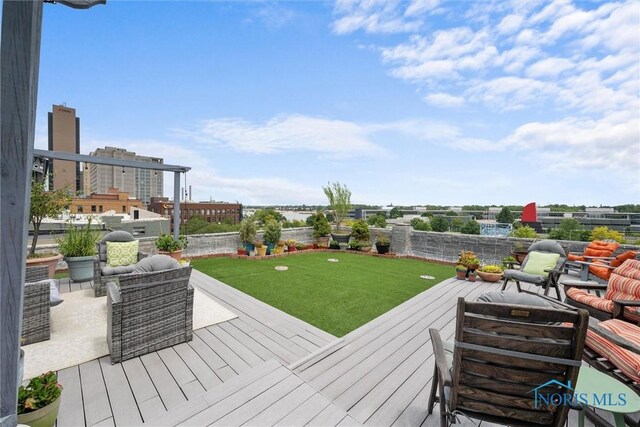 1 S Saint Clair St, Toledo, OH 43604 - wooden terrace with a yard and fence