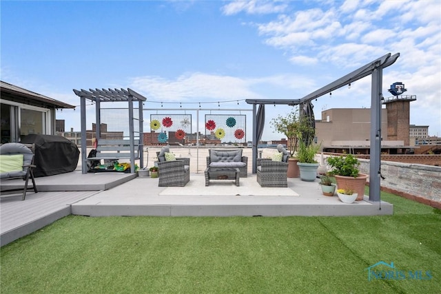 1 S Saint Clair St, Toledo, OH 43604 - view of patio featuring a deck, an outdoor hangout area, and a pergola
