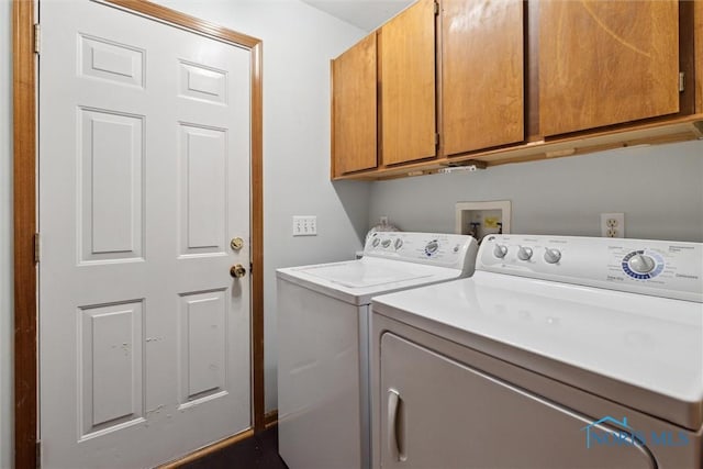 laundry area featuring independent washer and dryer and cabinet space