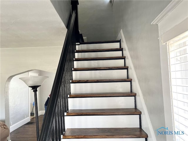 16 College Pl, Defiance, OH 43512 - staircase with baseboards and wood finished floors