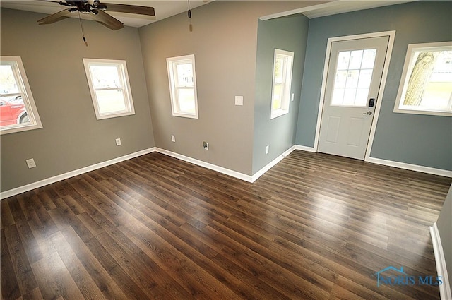 1964 Sudbury Dr, Holland, OH 43528 - entrance foyer with dark wood-style floors, baseboards, and a ceiling fan