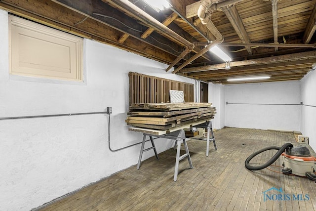 basement featuring hardwood / wood-style floors