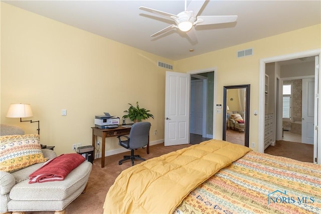 bedroom with baseboards, visible vents, and carpet floors