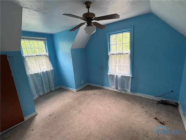 432 S Squire St, Holgate, OH 43527 - additional living space featuring vaulted ceiling, plenty of natural light, ceiling fan, baseboards, and carpet floors