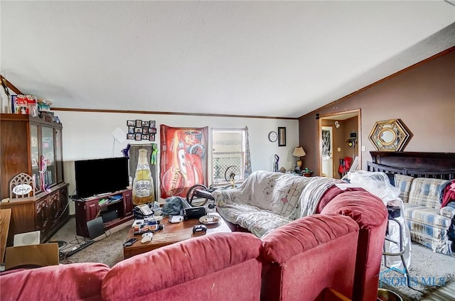 17341 Rd 139, Cecil, OH 45821 - carpeted living room featuring crown molding