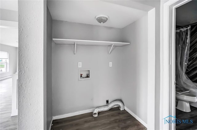 221 S Cherry St, Paulding, OH 45879 - laundry area with baseboards, wood finished floors, and washer hookup
