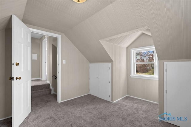 bonus room with vaulted ceiling and carpet