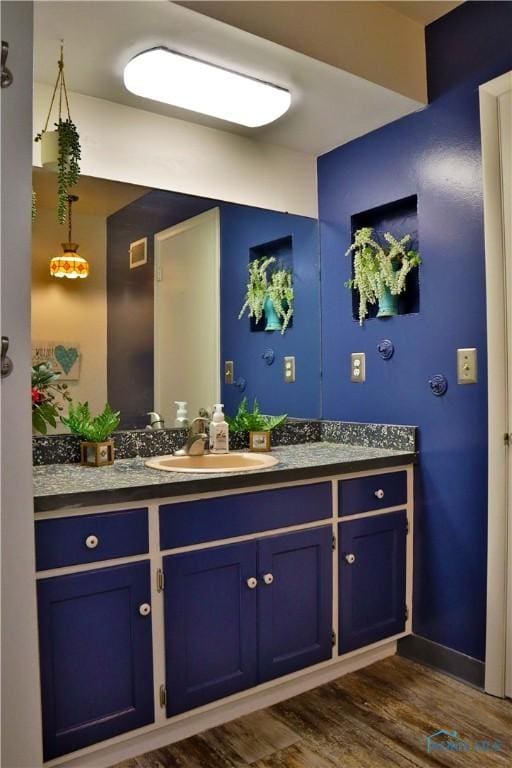 bathroom featuring wood finished floors and vanity