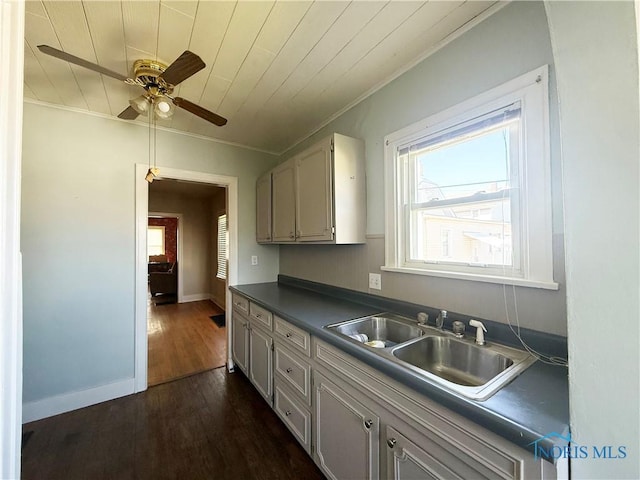 440 Union Ct, Fostoria, OH 44830 - kitchen featuring a wealth of natural light, a ceiling fan, a sink, and crown molding